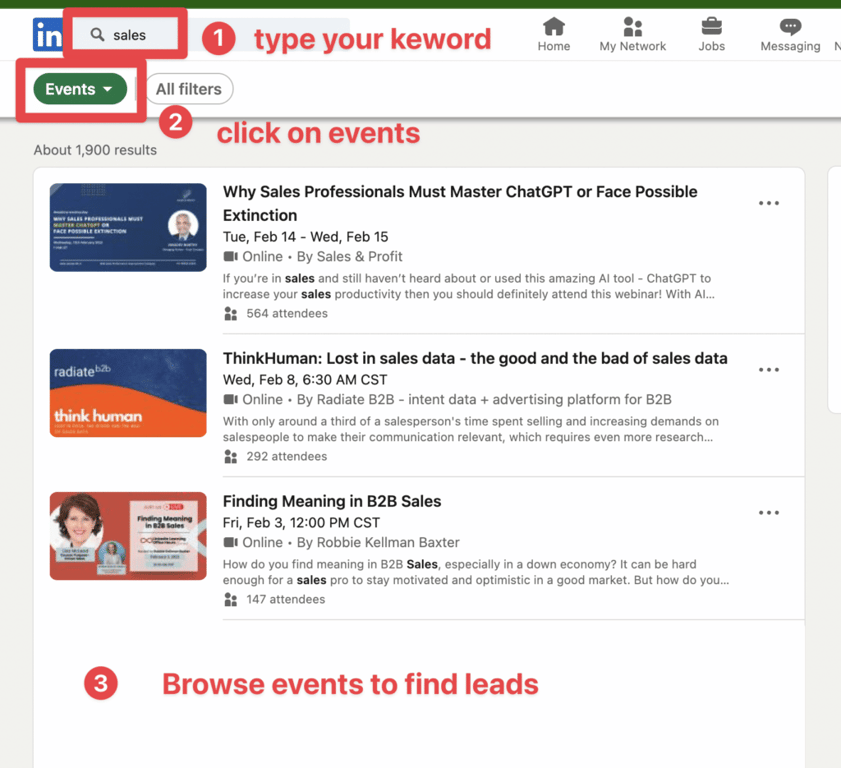 search events linkedin