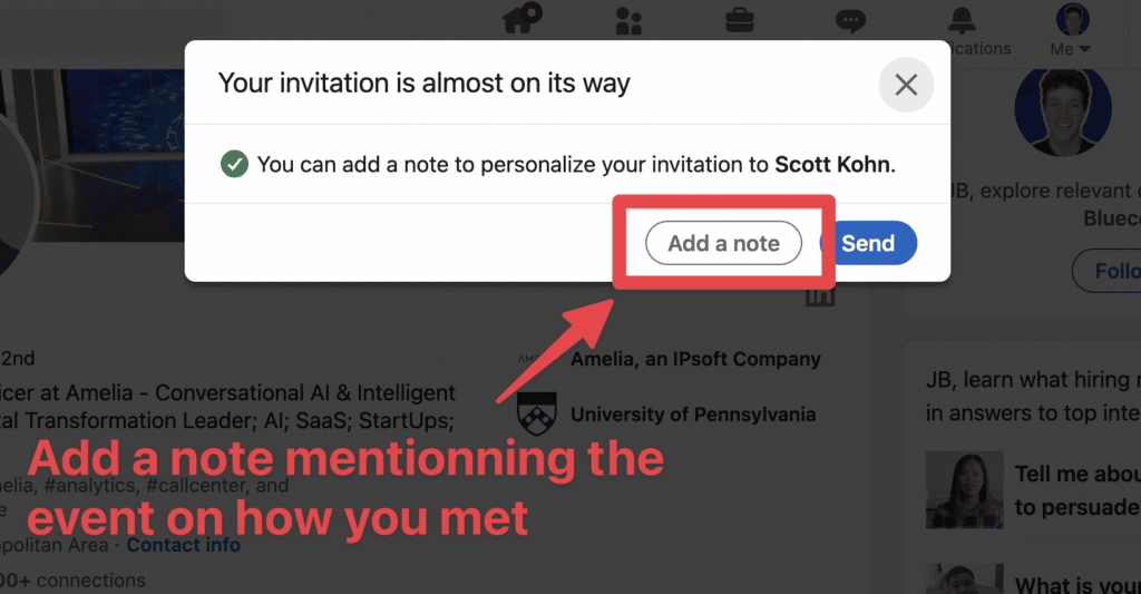 follow up note linkedin connection request