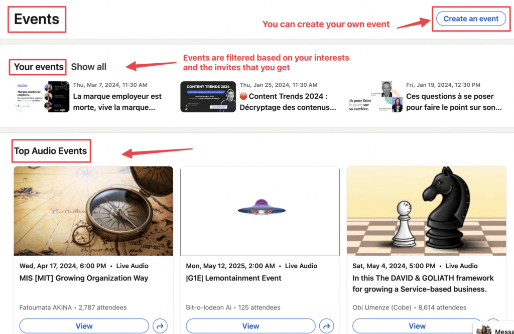 linkedin events and webinars