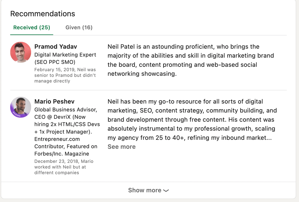 optimize recommendation linkedin profile
