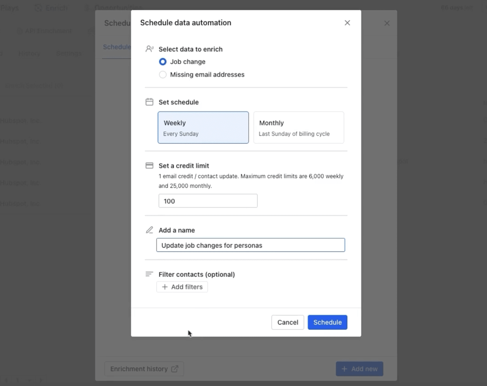 schedule data enrichment automation of apollo.io