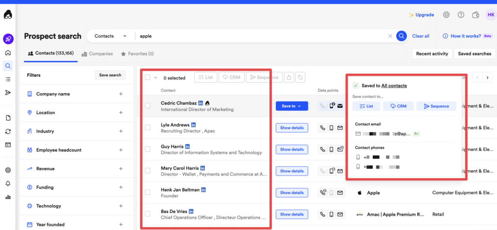 use lusha to find emails of contacts and companies
