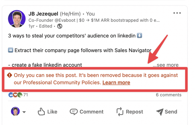 violation des règles linkedin