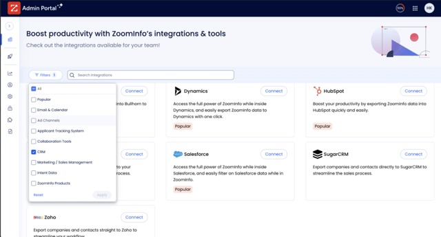 zoominfo integrations and crm