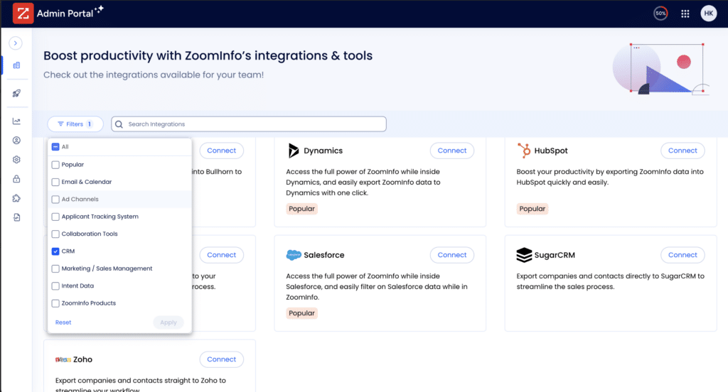 zoominfo integrations and crm