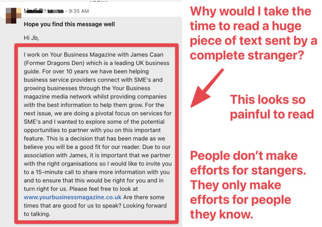 linkedin prospecting messages bad example