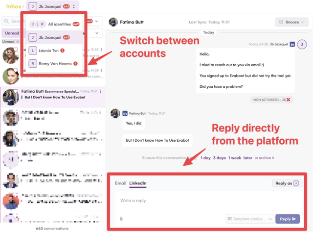 manage multiple linkedin accounts inbox