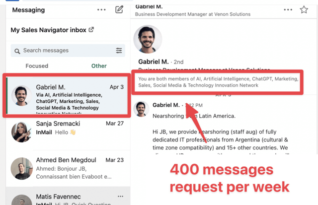 limite de pedidos de mensagens do linkedin