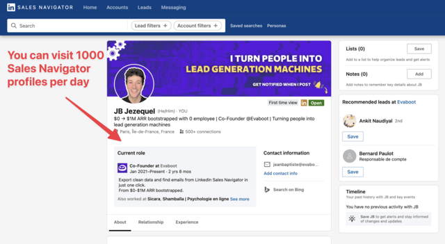 limites do linkedin para visitas a perfis do Sales Navigator