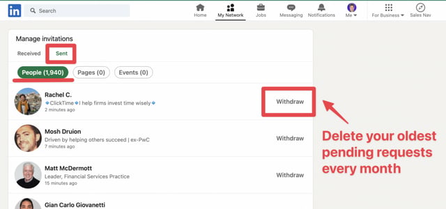 excluir pedido de ligação pendente no linkedin