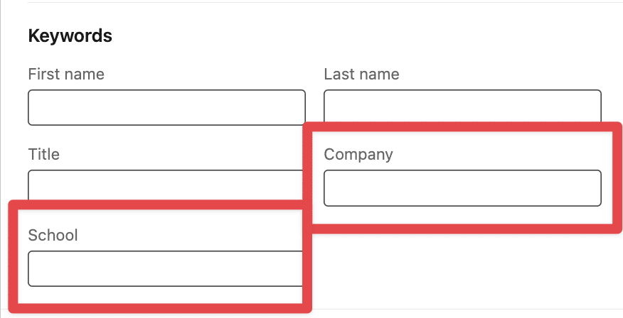 keyword company and school linkedin filter