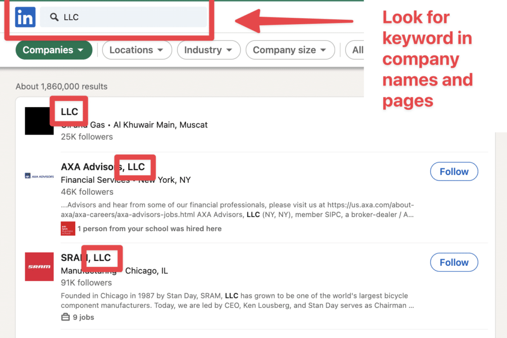company keyword filter