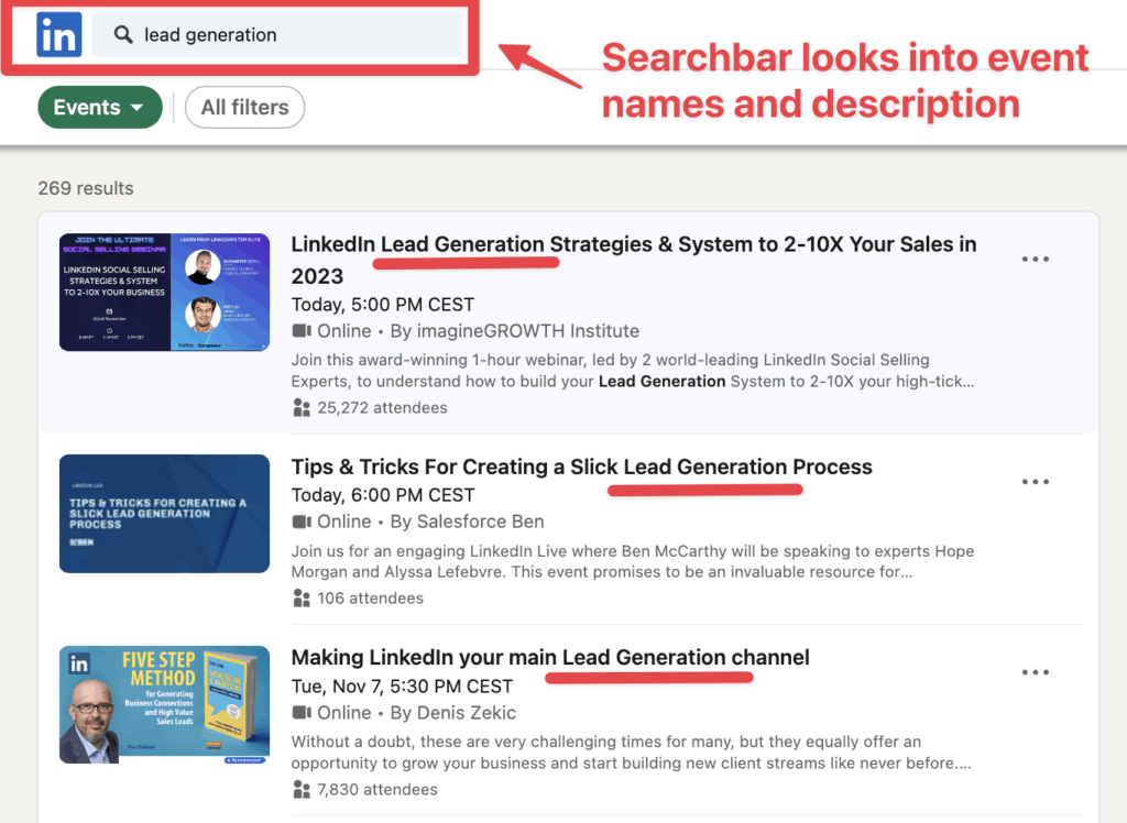 advanced linkedin search events