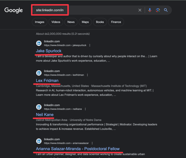 linkedin advanced search with google