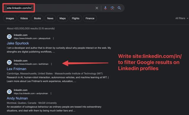 get linkedin profiles from google search results