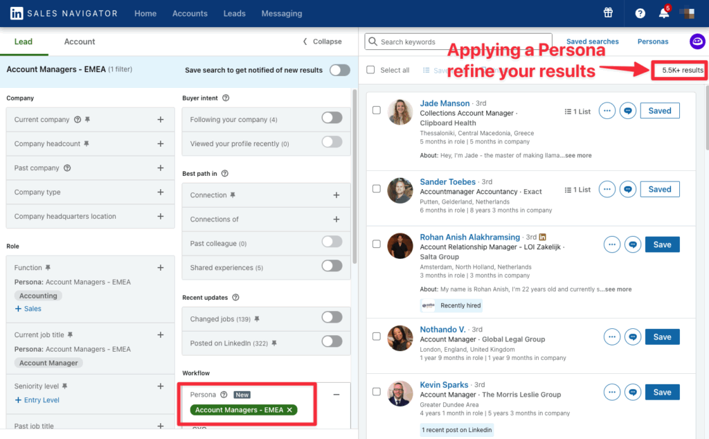 personas filter sales navigator