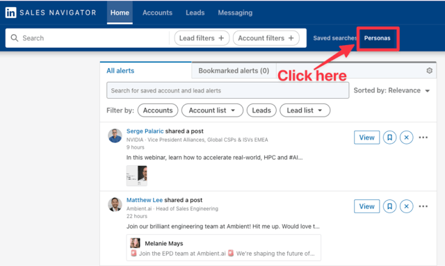 sales navigator personas section
