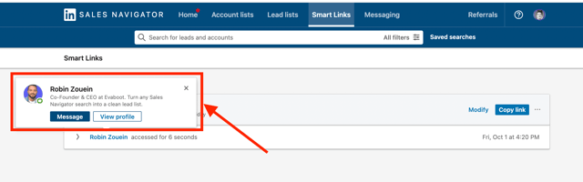 collect linkedin profile with smart links