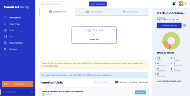EmailListVerify bulk email verificatioin feature