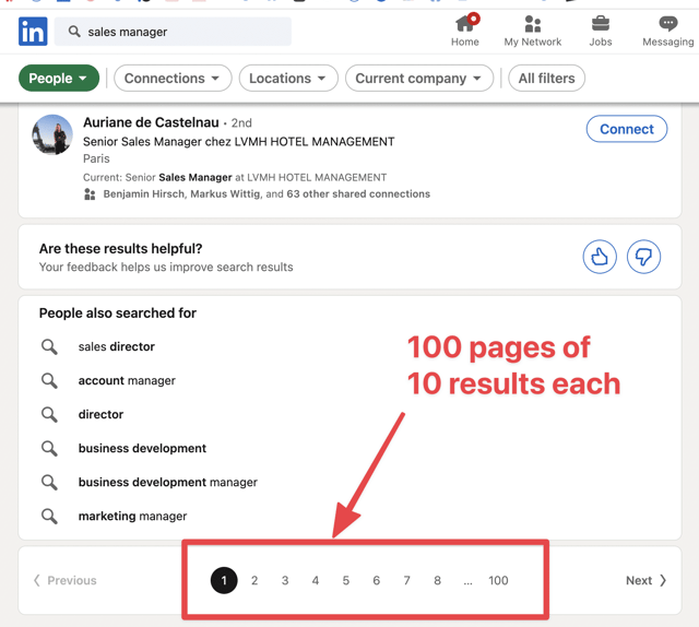 Limitazione dei risultati di prospezione su linkedin