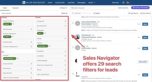 piano di sales navigator di linkedin