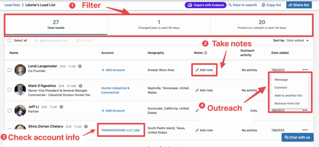 list feature sales navigator