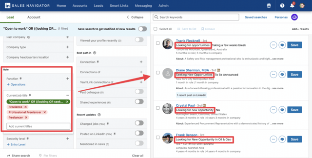 filtres avancés - trouver des candidats sur linkedin sales navigator 