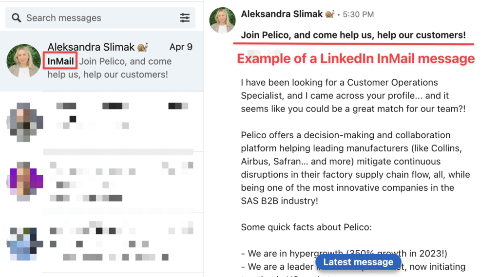 LinkedIn InMail message example for recruiters