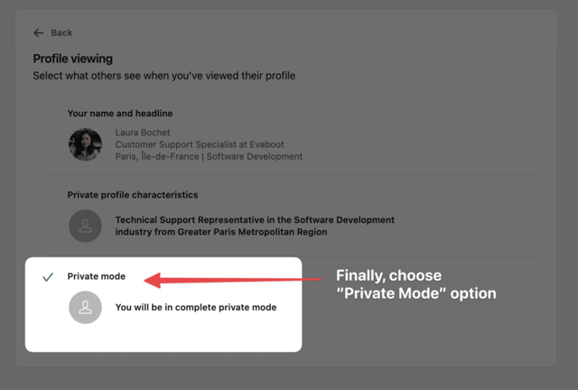 comment passer en mode privé sur linkedin