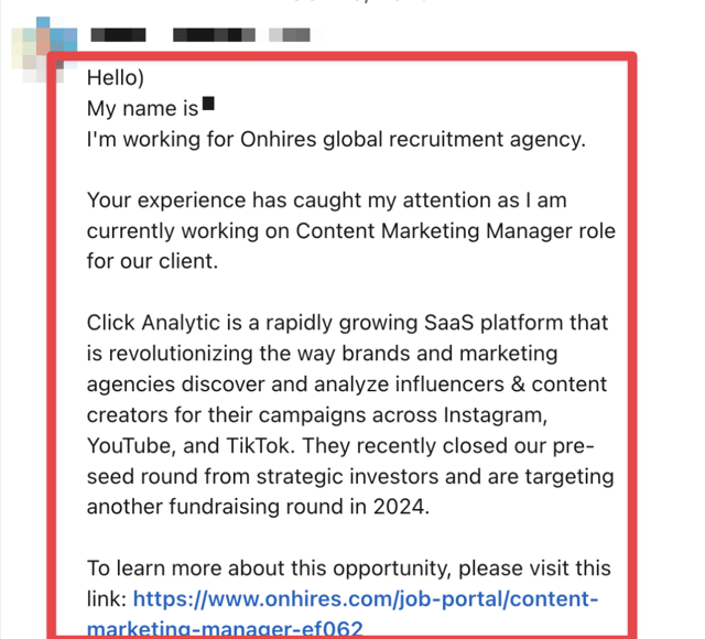 linkedin inmail exemple pour un recruteur
