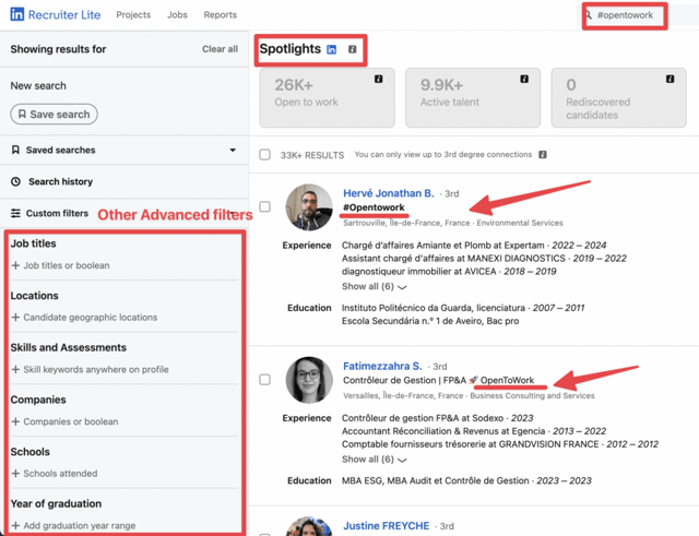 filtres avancés linkedin recruiter 