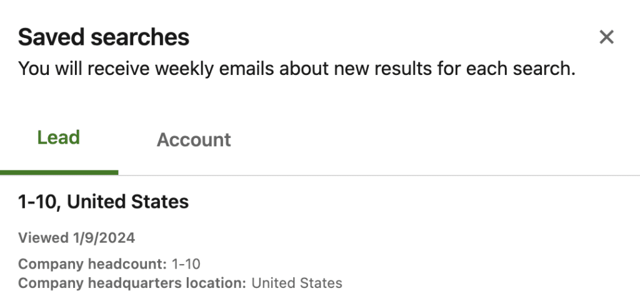 recherches sauvegardées dans LinkedIn Sales Navigator
