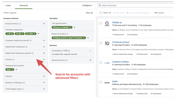 filtres de recherche avancés LinkedIn Sales Navigator