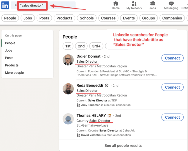 comment rechercher un titre de poste spécifique sur LinkedIn