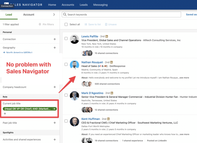 sales navigator boolean search