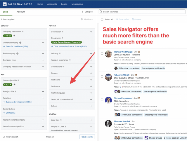 filtres de recherche avancés de LinkedIn Sales Navigator