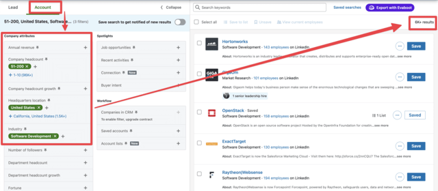 segmentation de recherche de comptes Sales Navigator