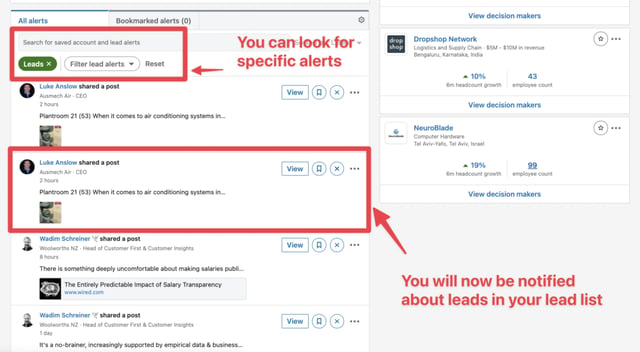 Alertes LinkedIn Sales Navigator