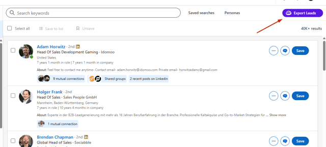 Click Evaboot extension to export leads