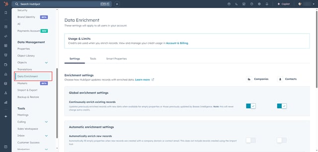 Data enrichment in HubSpot