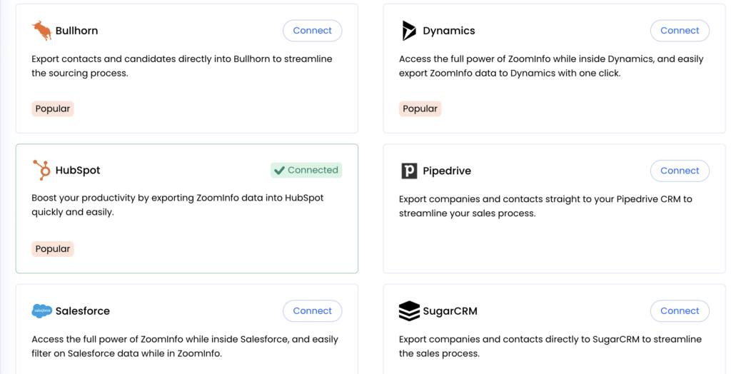 crm list zoominfo to integrate