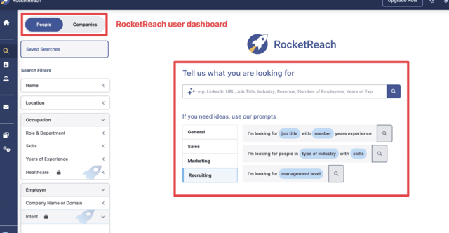 RocketReach user dashboard