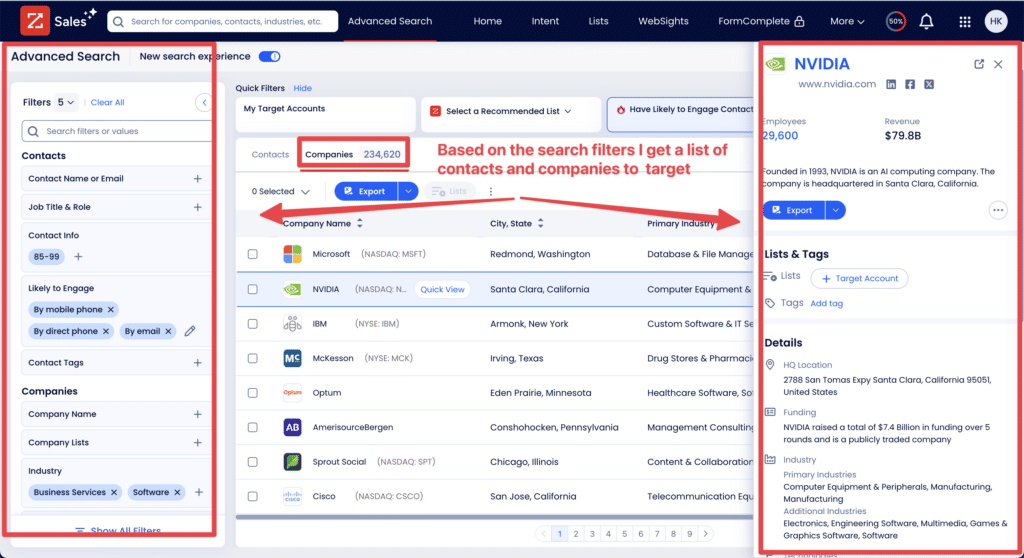zoominfo how to use to get contact data 