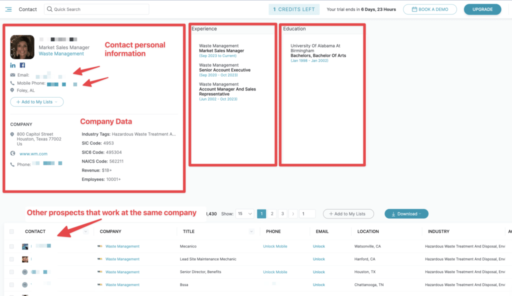 find detailed contact information on uplead