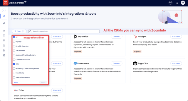 zoominfo admin portal setup