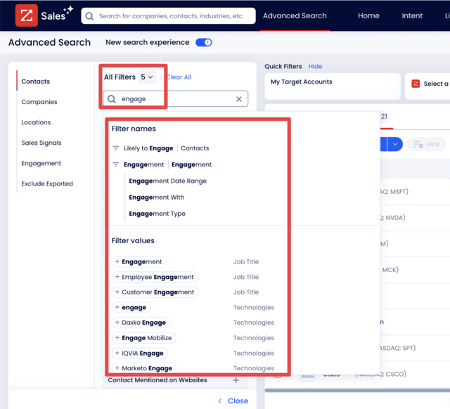 zoominfo advanced search filters