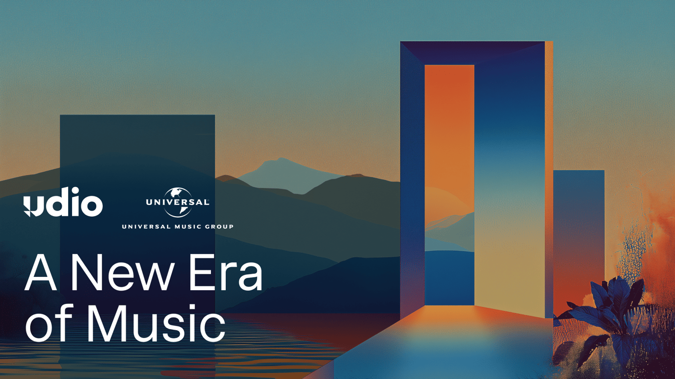 Official 'A New Era of Music - Udio with Universal Music Group' announcement graphic from Udio's own blog