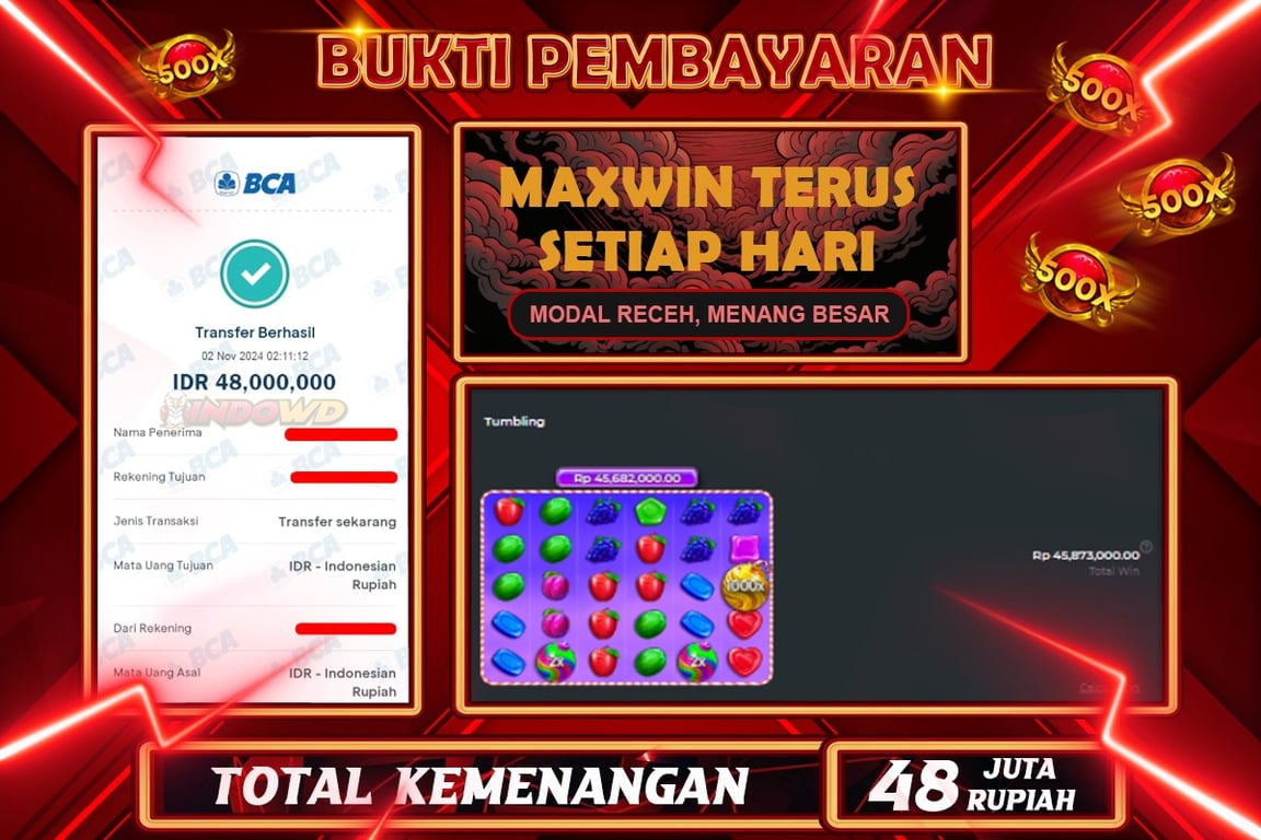 INDOWD JACKPOT SLOT SWEET BONANZA 1000 Rp.48.000.000,- LUNAS
