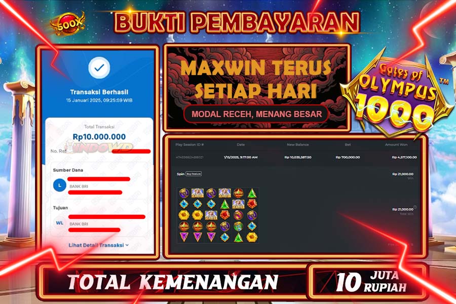 INDOWD JACKPOT SLOT GATES OF OLYMPUS 1000 Rp.10.000.000,- LUNAS