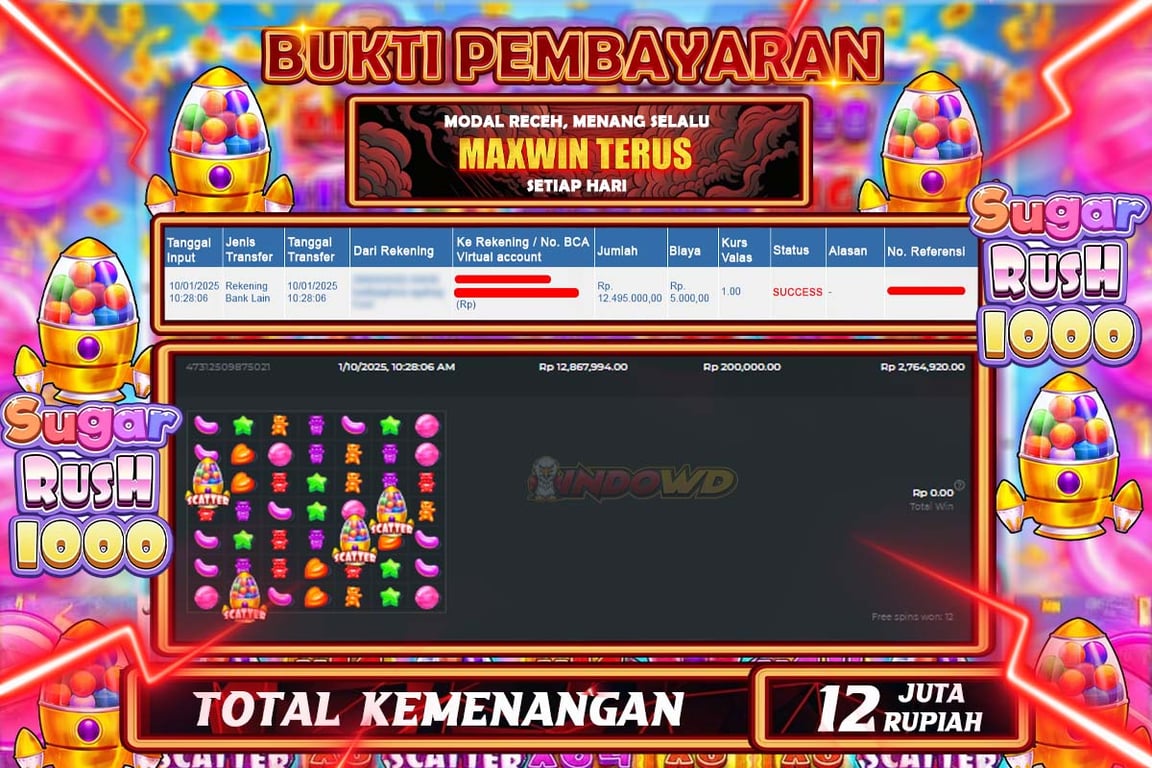INDOWD JACKPOT SLOT SUGAR RUSH 1000 Rp 12.500.000,- LUNAS